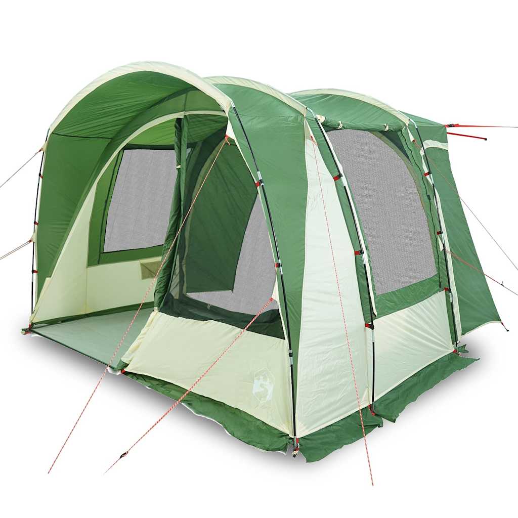 Detail van de vidaXL autotent in groen, met open zijwanden en gaasramen.