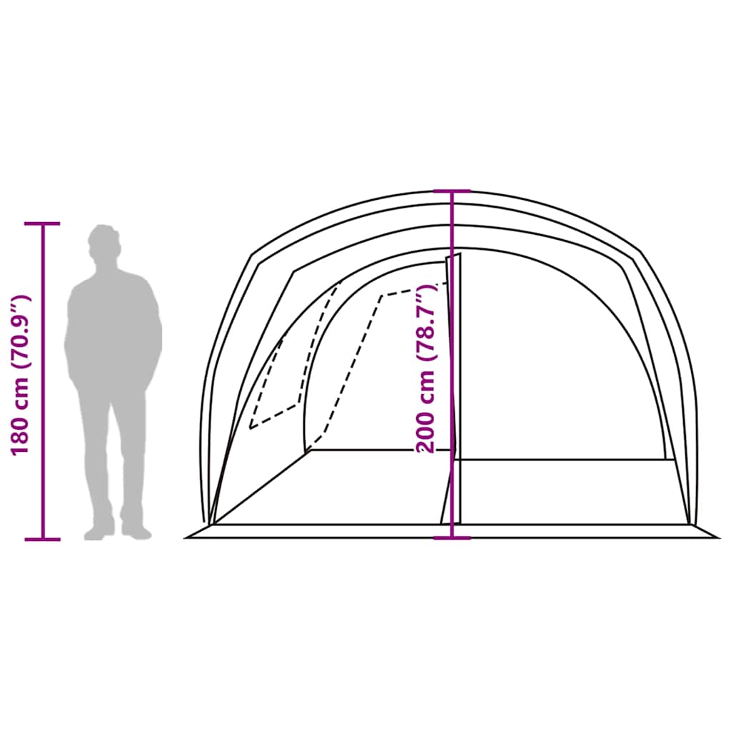 Detail van de vidaXL autotent met afmetingen en zijaanzicht van de ingang.