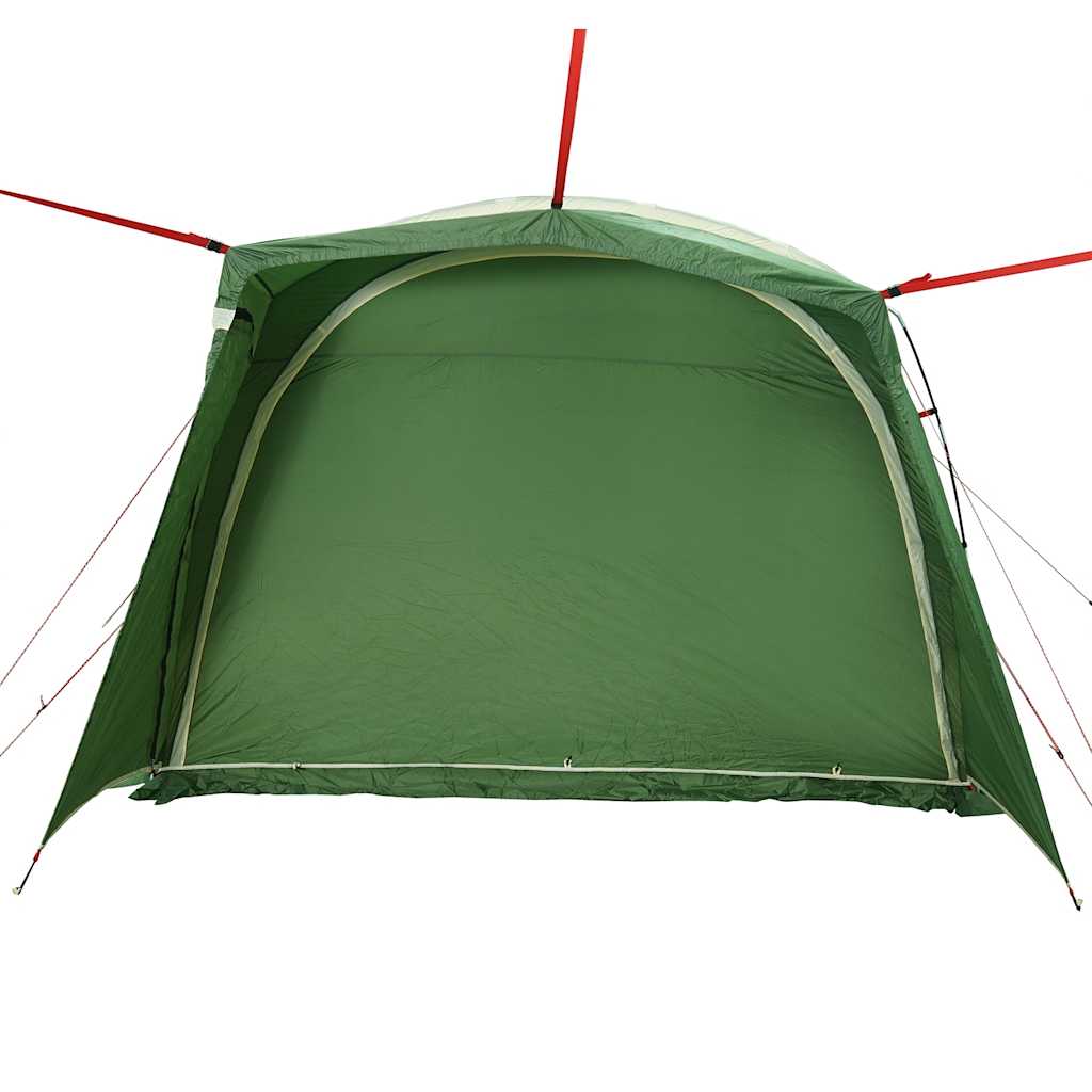 Detail van de groene vidaXL autotent met een open ingangsdoek en stevige stokken.