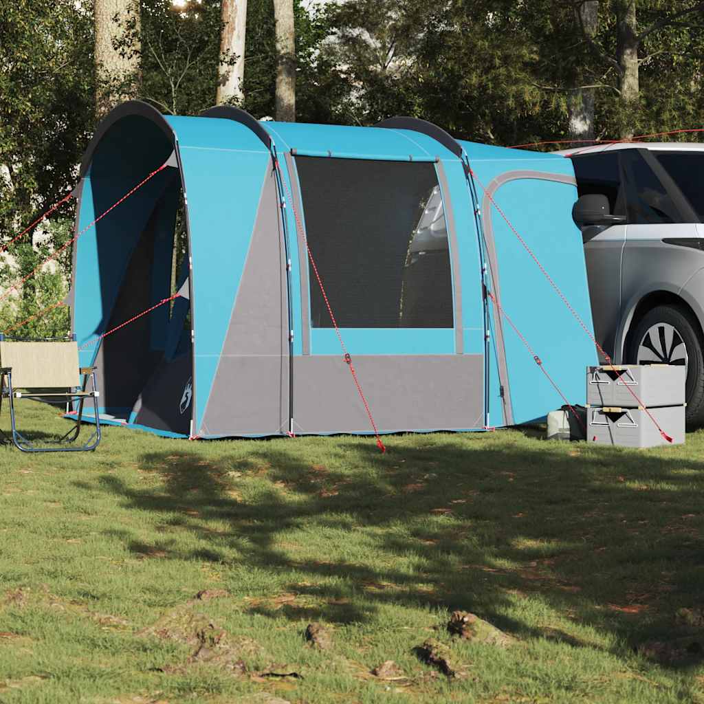 Detail van de vidaXL autotent in blauw, met zijaanzicht en ventilatieroosters.