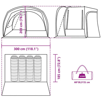 Detail van de vidaXL autotent met afmetingen en opzetinstructies in blauw.
