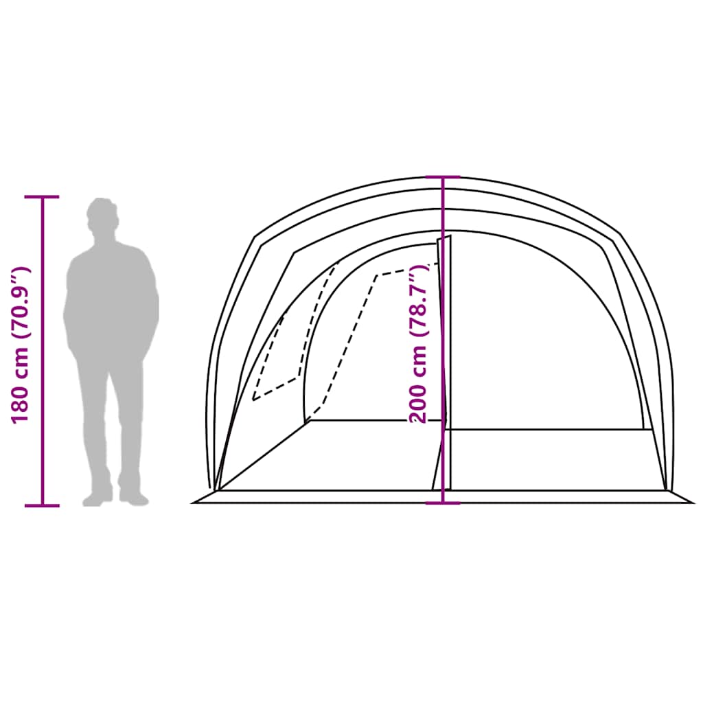 Detail van de vidaXL autotent met afmetingen en zijaanzicht, geschikt voor 4 personen.