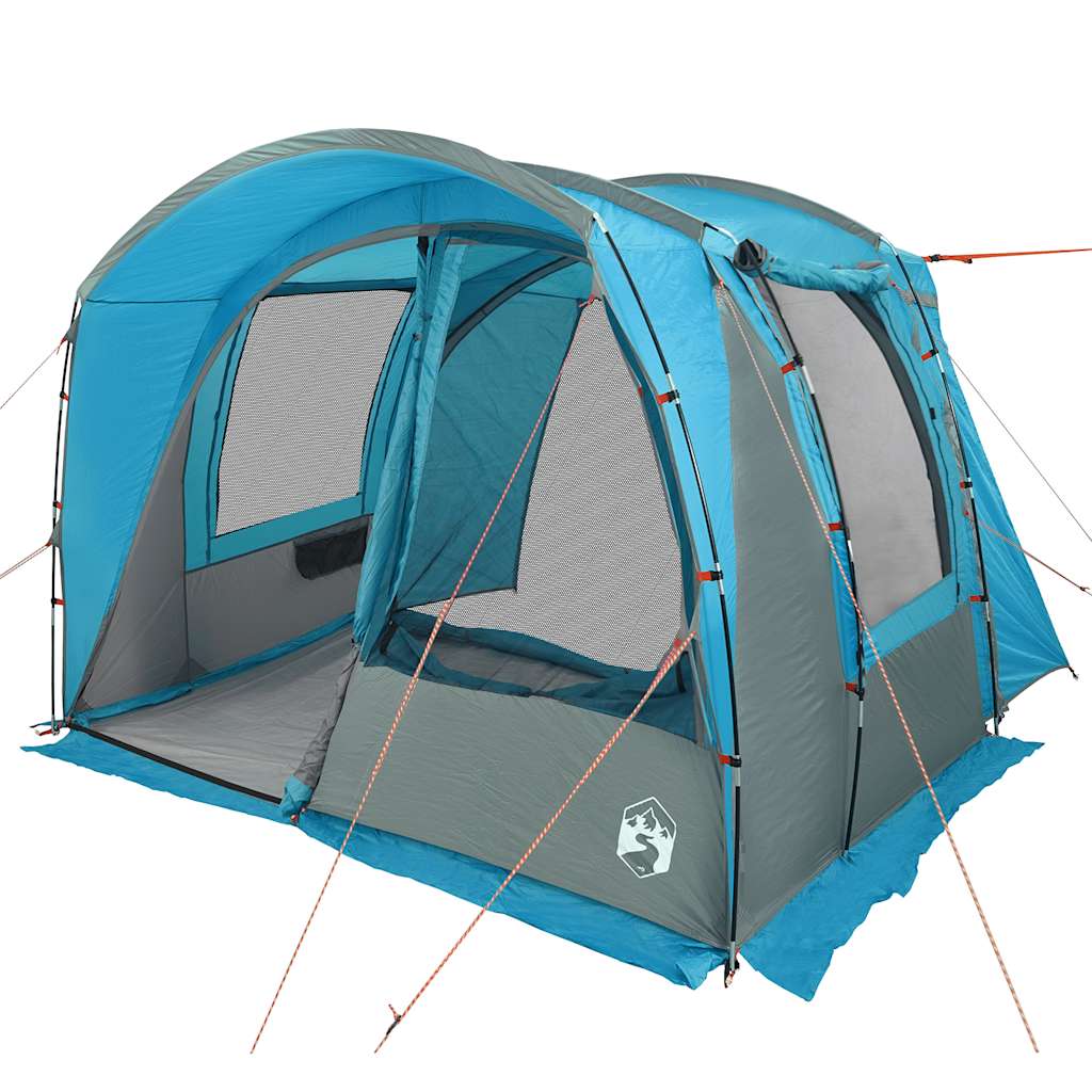 Detail van de vidaXL 4-persoons autotent in blauw met open ingang en ventilatieroosters.