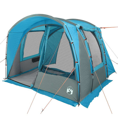 Detail van de vidaXL 4-persoons autotent in blauw met open ingang en ventilatieroosters.