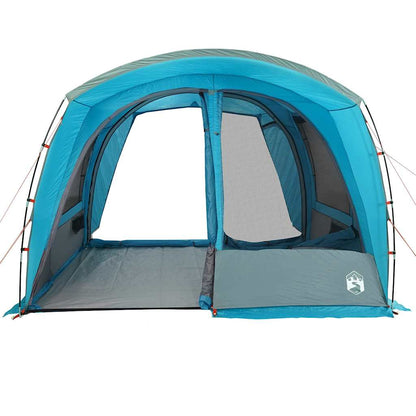 Zijaanzicht van de vidaXL 4-persoons autotent in waterdicht blauw, met open ingangen.