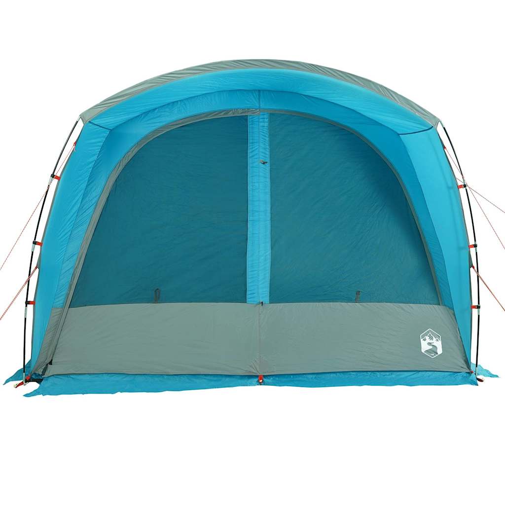 Detail van de vidaXL autotent in blauw met een open voorkant en stevige stokken.