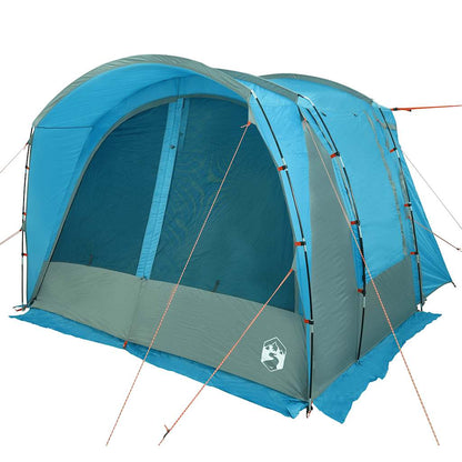 Detail van de vidaXL 4-persoons autotent in blauw, met open ingang en stevige stokken.