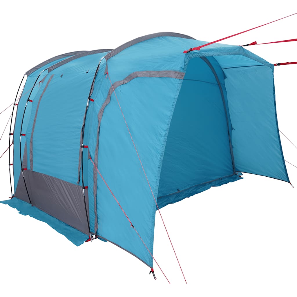 Detail van de vidaXL 4-persoons autotent in blauw, met open ingang en stevige stokken.