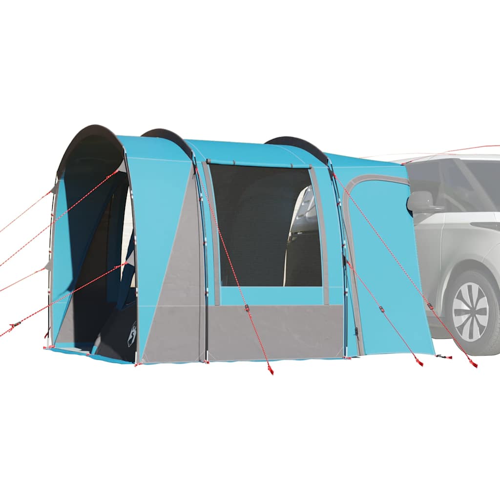 Blauwe vidaXL autotent voor 4 personen, waterdicht met stevige stokken en spanbanden.
