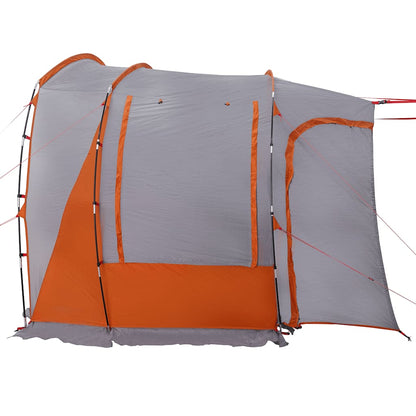 Detail van de grijs-oranje vidaXL autotent met open zijwand en ventilatie.