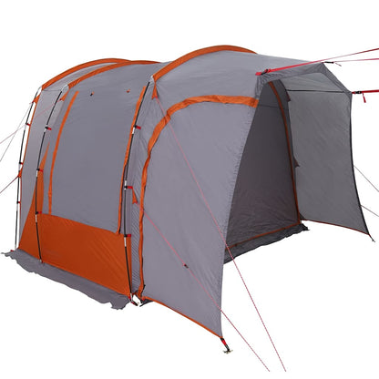Detail van de vidaXL autotent met grijze en oranje kleur, zijaanzicht van de ingang.