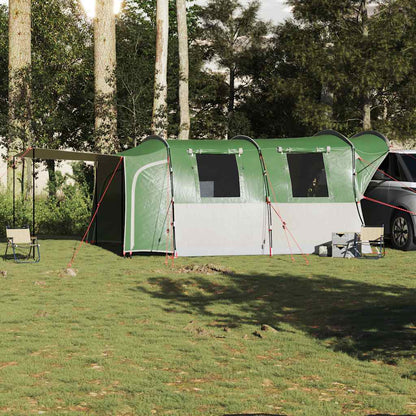 Detail van de vidaXL autotent in groen, met zijflappen en opgezette luifel.