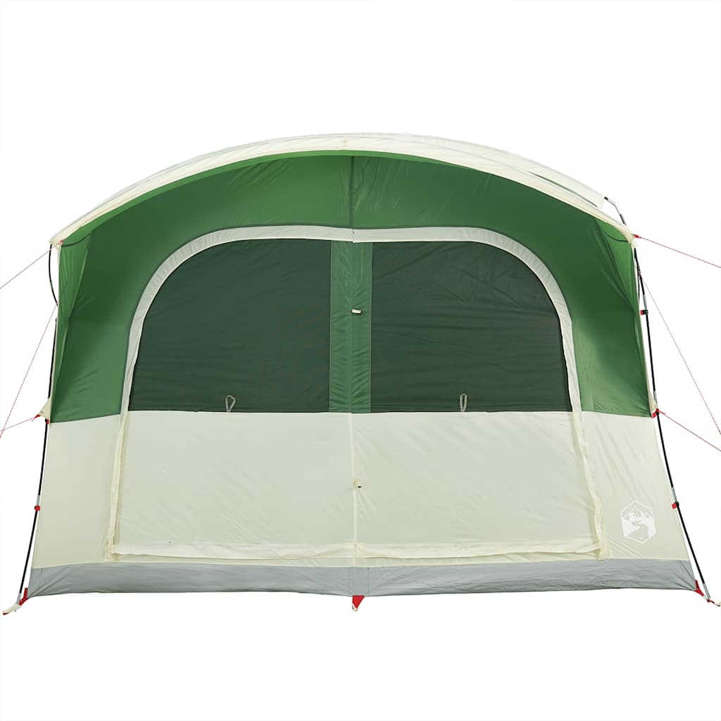 Detail van de groene vidaXL autotent met grote ramen en waterdichte voorkant.