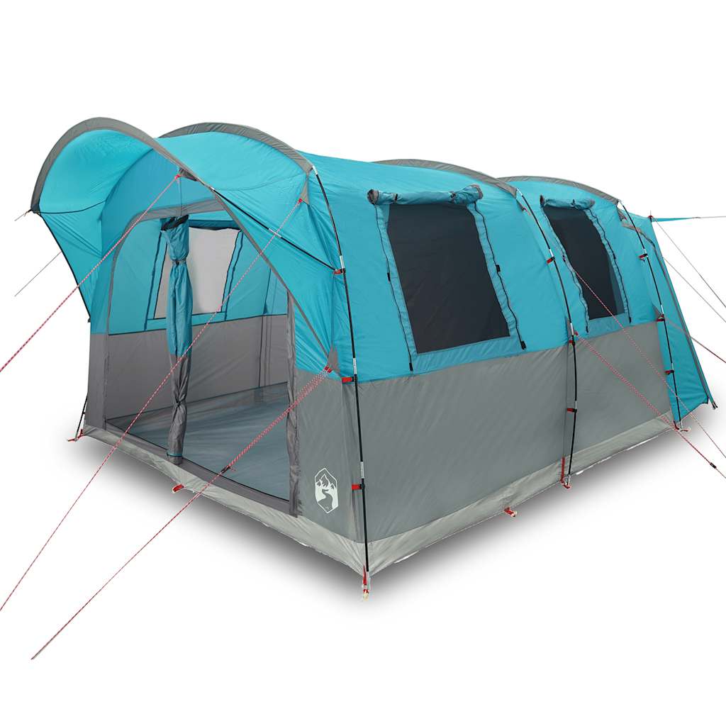 Zijaanzicht van de vidaXL 4-persoons autotent in blauw met ventilatieroosters.