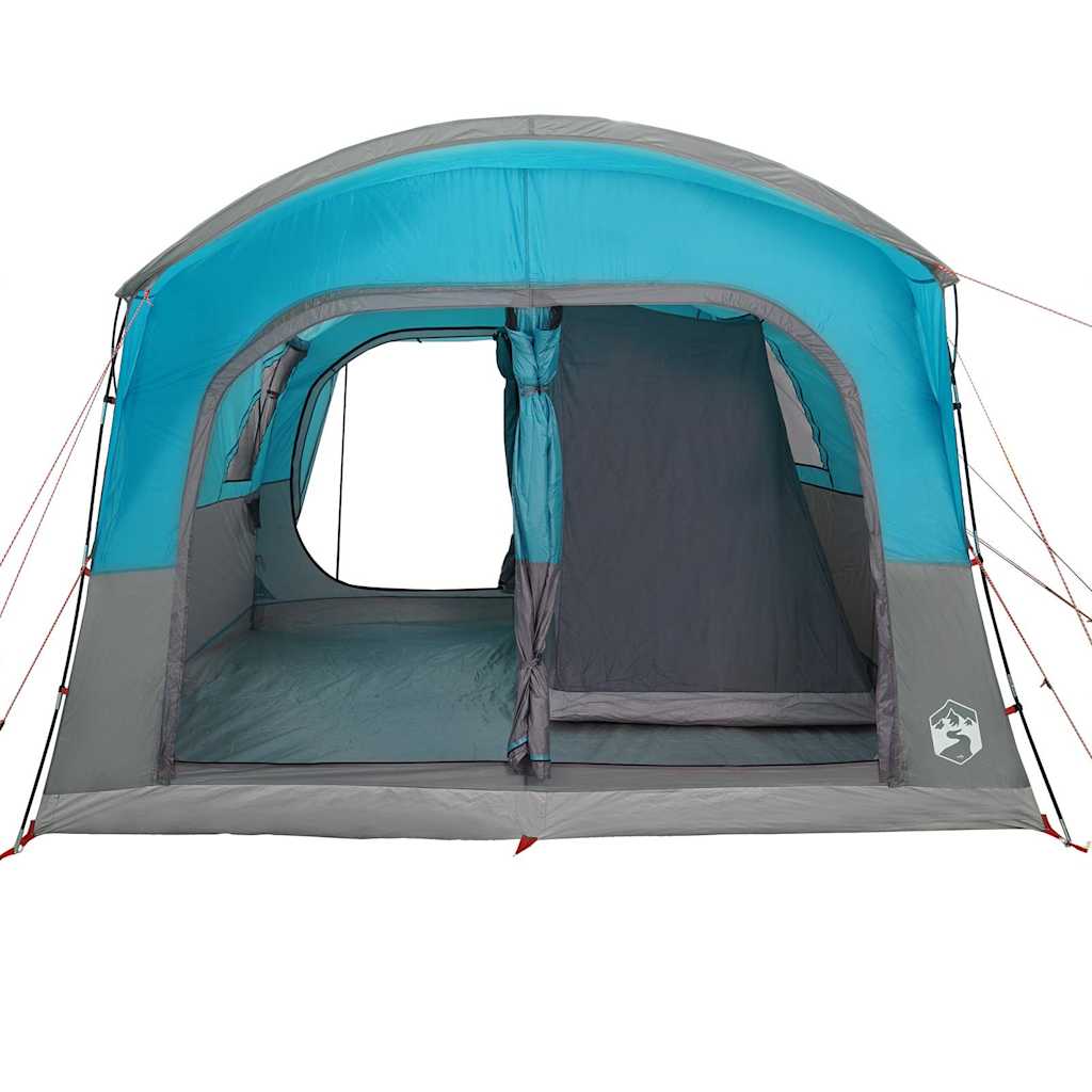 Zijaanzicht van de vidaXL 4-persoons autotent in blauw met openingen en ventilatie.