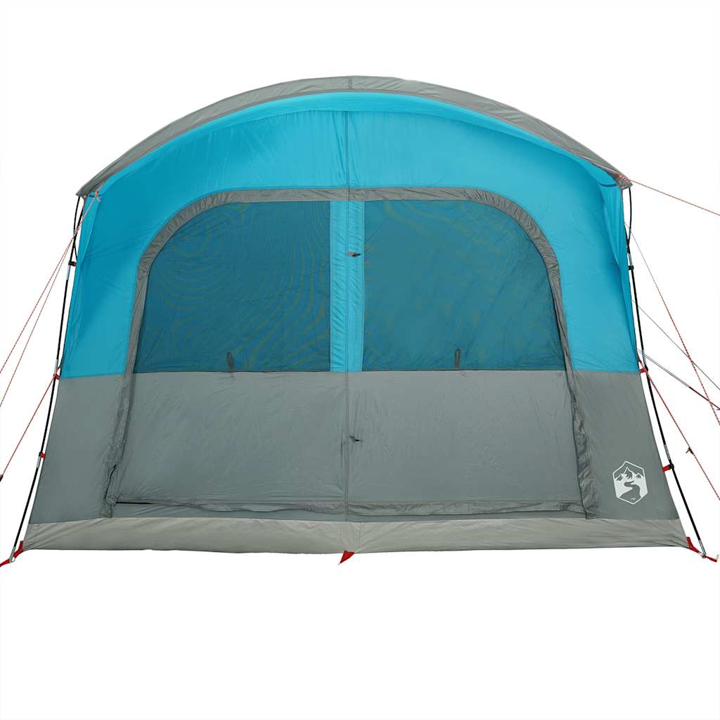 Detail van de blauwe vidaXL autotent met grote gaasramen en waterdichte voorkant.