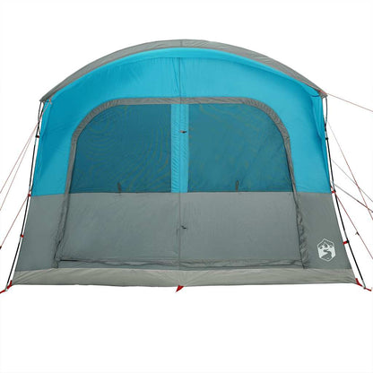 Detail van de blauwe vidaXL autotent met grote gaasramen en waterdichte voorkant.