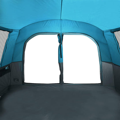 Detail van de blauwe vidaXL autotent met grote ramen en waterdichte binnenkant.
