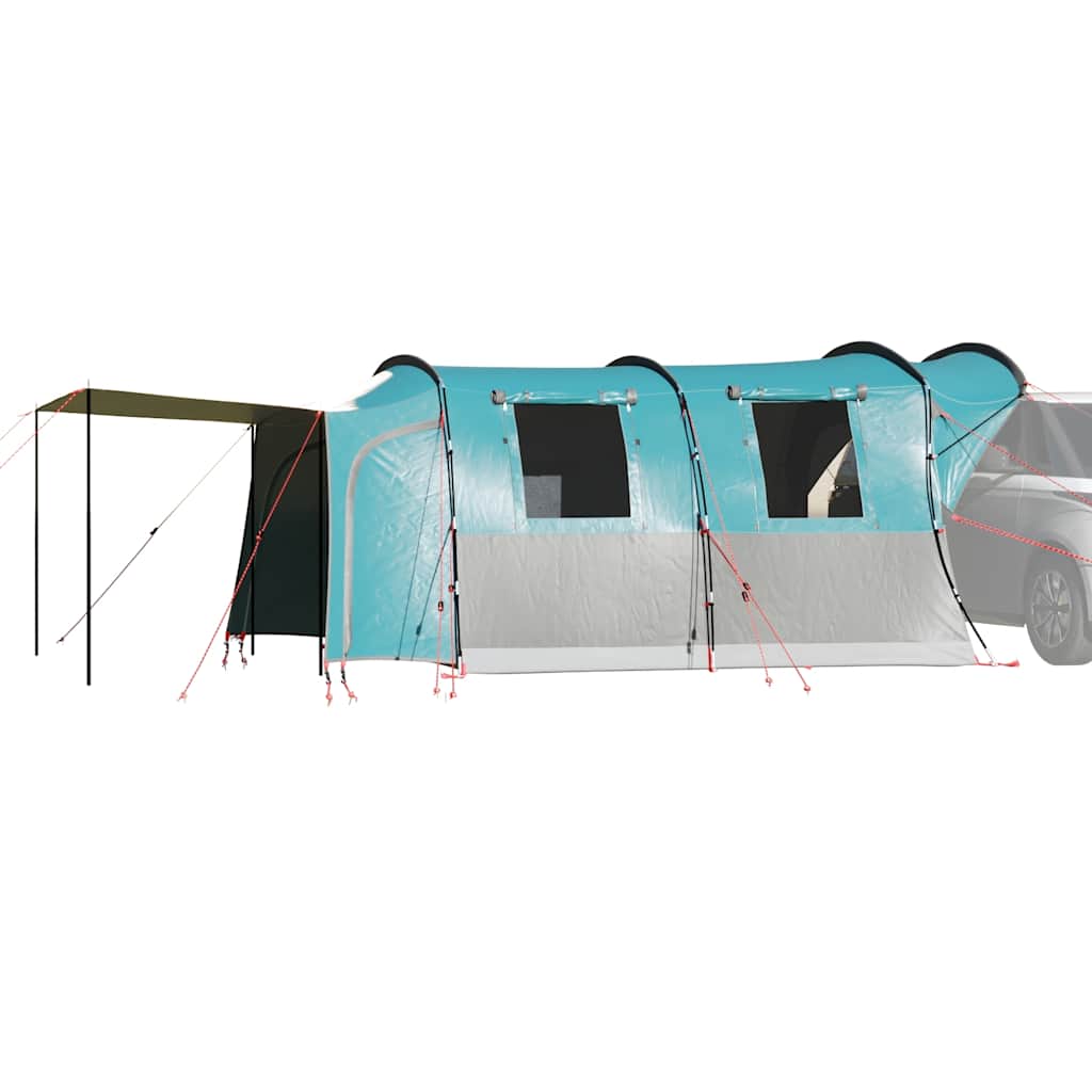 Blauwe vidaXL autotent voor 4 personen, waterdicht met zijluifel en stevige bevestigingen.