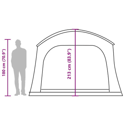 Detail van de vidaXL autotent met afmetingen en hoogteindicatie van een persoon.