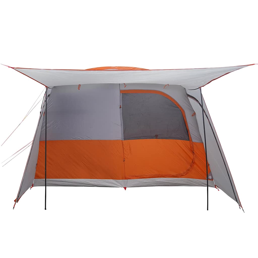 Detail van de vidaXL autotent met grijze en oranje kleuren, zijaanzicht met open deur.