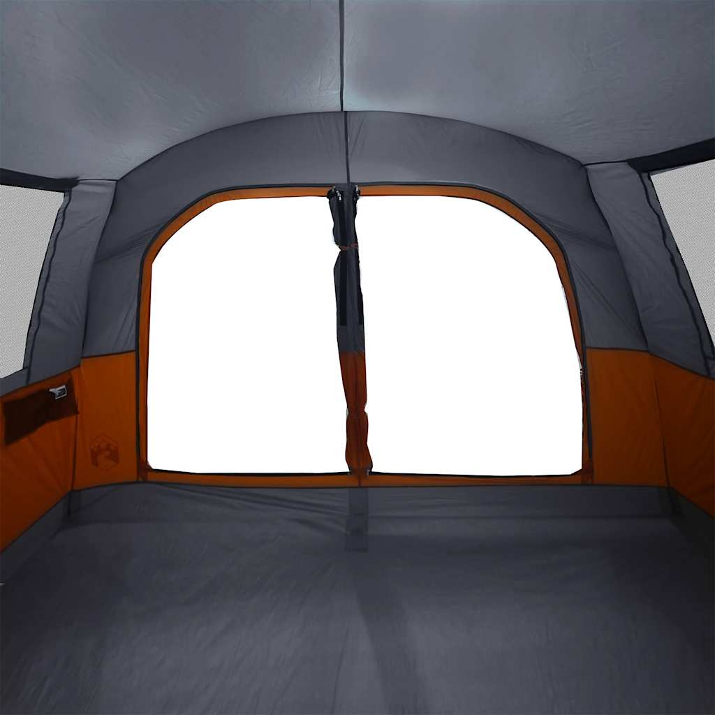 Detail van de binnenkant van de vidaXL autotent met grijze en oranje accenten.