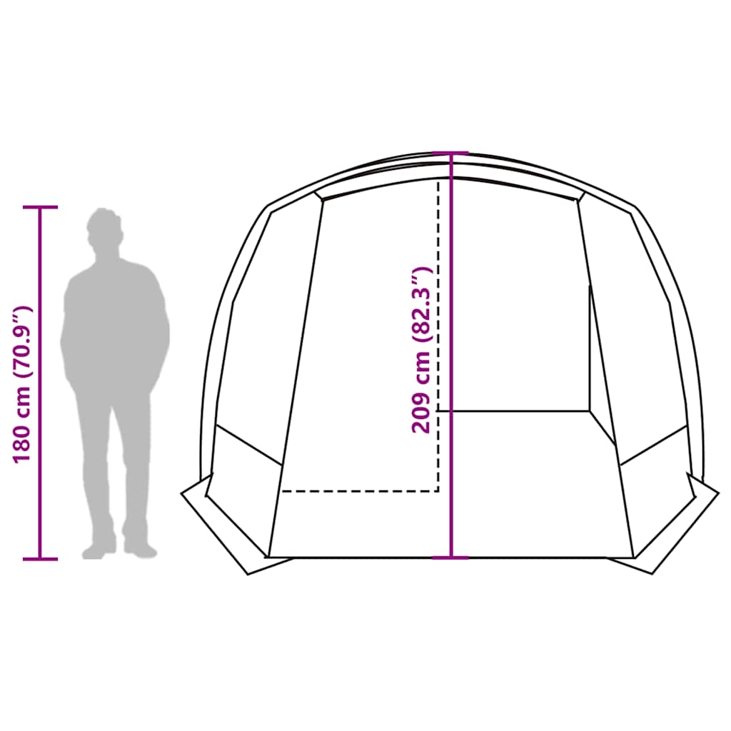 Detailweergave van de vidaXL autotent met afmetingen en zijaanzicht van de tent.