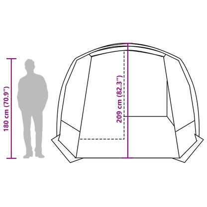 Detailweergave van de vidaXL autotent met afmetingen en zijaanzicht van de tent.