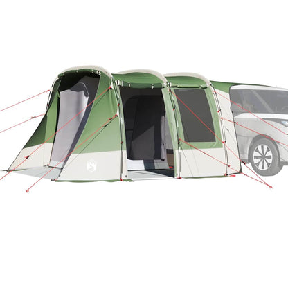 VidaXL waterdichte autotent in groen, bevestigd aan een voertuig met stevige stokken en spanbanden.