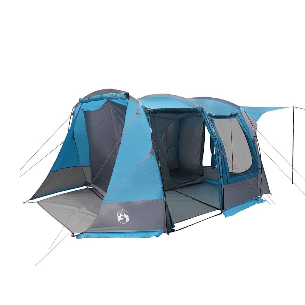 Detail van de vidaXL autotent in blauw, met open ingang en zijruiten.