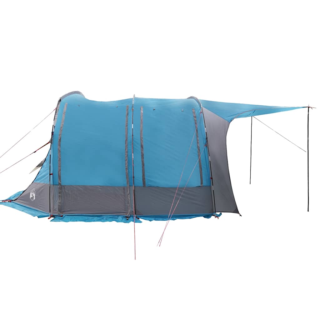 Detail van de vidaXL autotent in blauw met waterdichte zijwanden en opzetstokken.