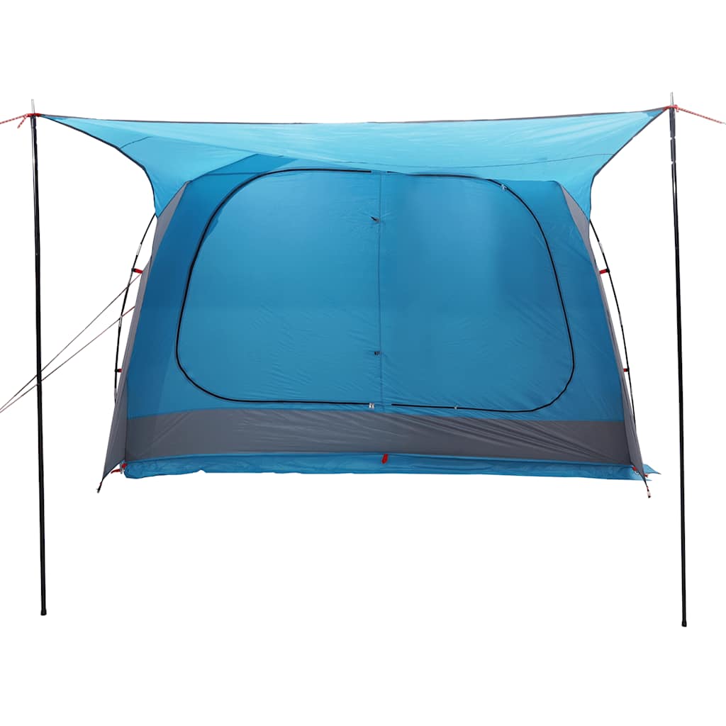 Detail van de vidaXL autotent in blauw, met een grote ingang en stevige stokken.