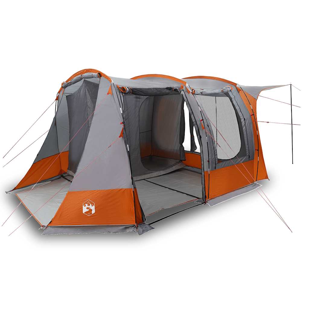 Detail van de vidaXL autotent in grijs en oranje, met openingen voor ventilatie.