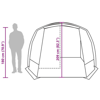 Detail van de vidaXL autotent met afmetingen en zijaanzicht, waterdicht en grijs-oranje.