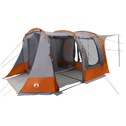 Detail van de vidaXL autotent in grijs en oranje, met open ingangen en ventilatiedetails.