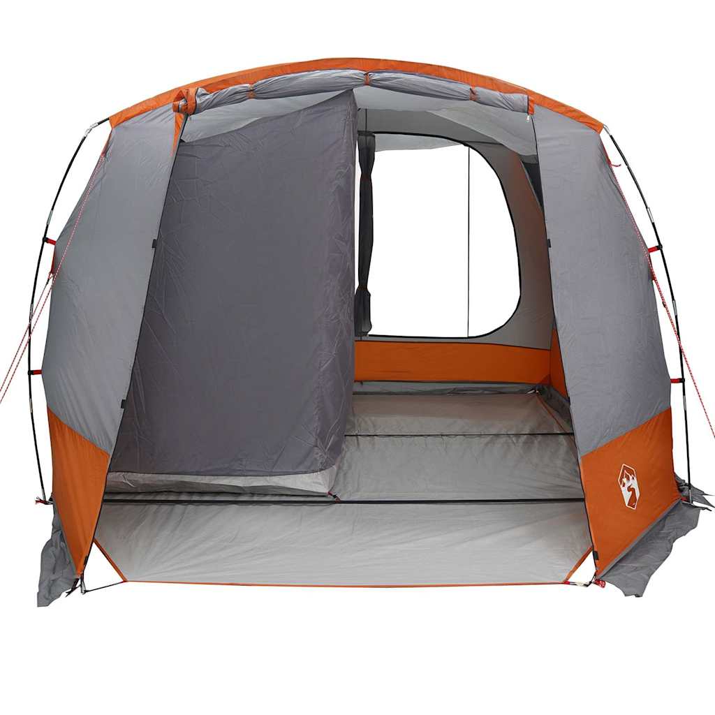 Detail van de vidaXL autotent in grijs en oranje, met open ingang en ruime binnenruimte.