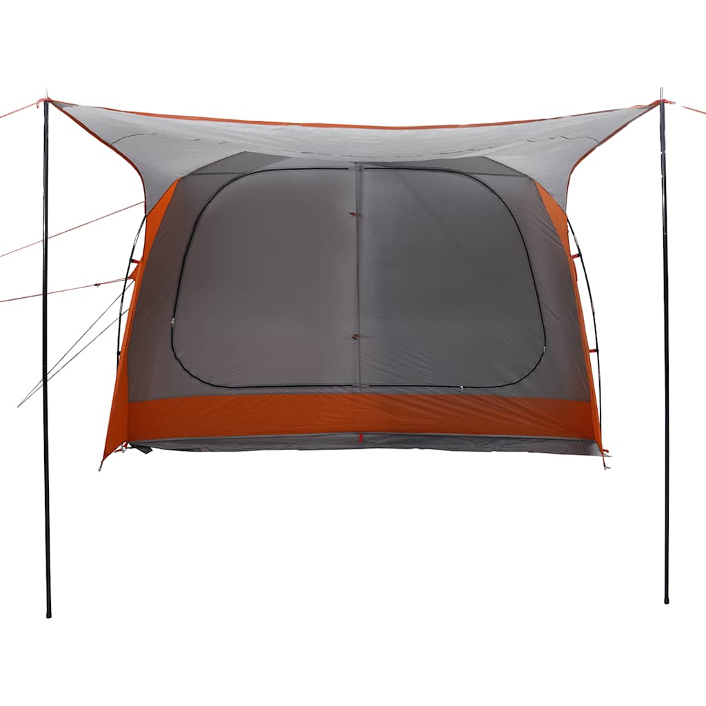 Detail van de vidaXL autotent met grijze en oranje kleur, zijaanzicht van de opening.