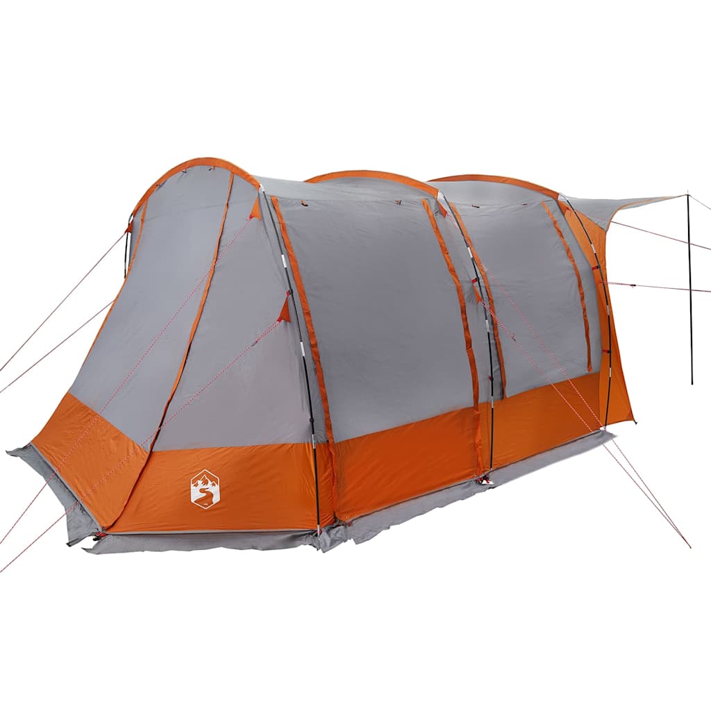 Zijaanzicht van de vidaXL waterdichte autotent in grijs en oranje.