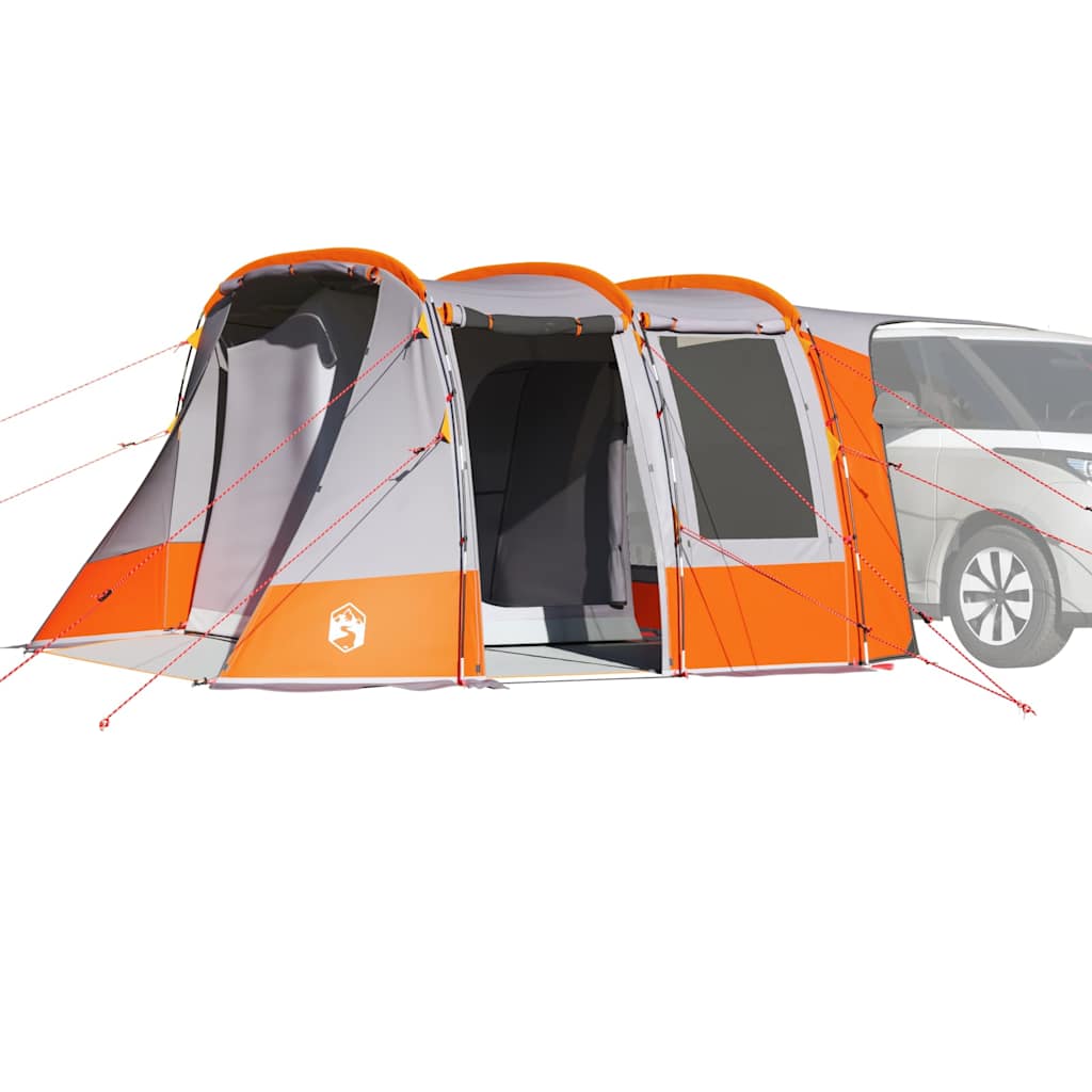 vidaXL autotent in grijs en oranje, waterdicht met ruime ingang en bevestigingslijnen.