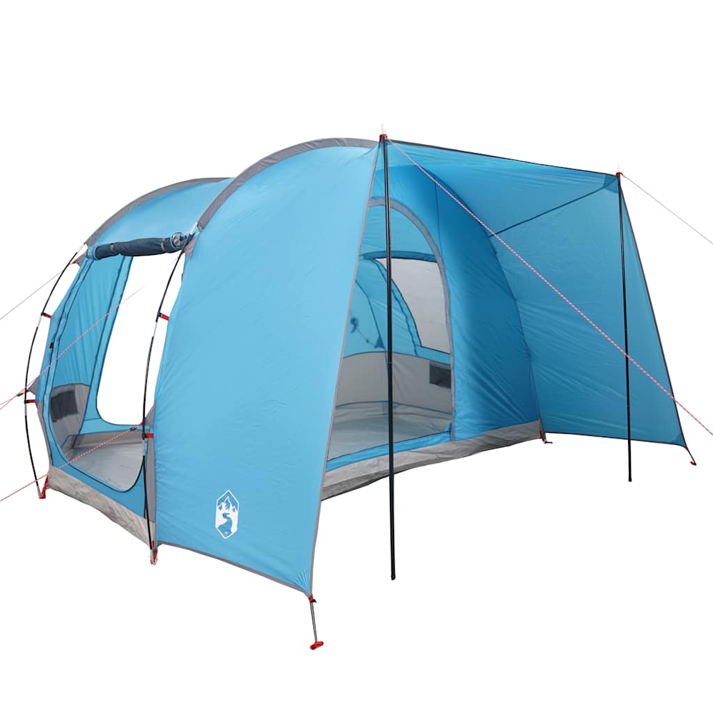 Detail van de vidaXL 2-persoons autotent in blauw, met open ingangen en ventilatie.