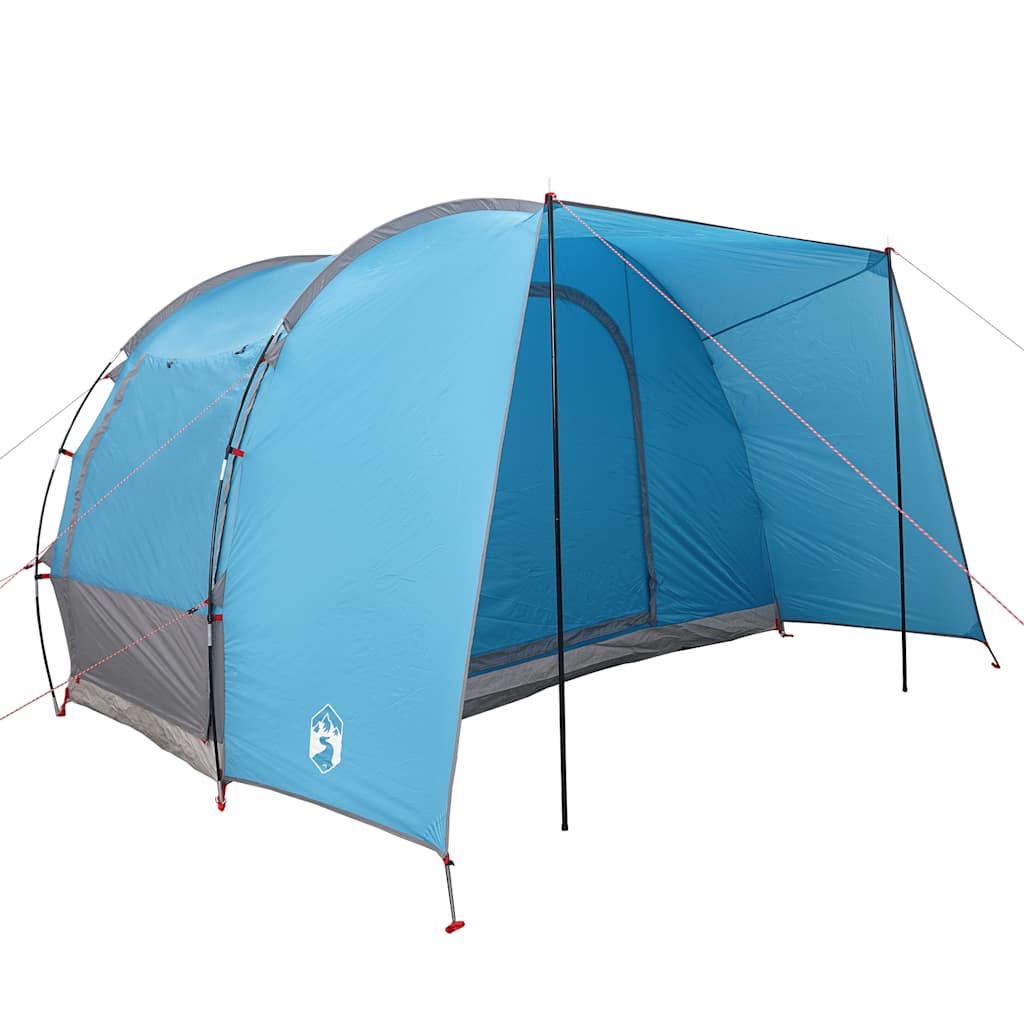 Detail van de blauwe vidaXL autotent, met open ingang en stevige stokken.