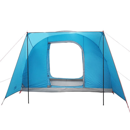 Detail van de vidaXL autotent in blauw, met open ingang en stevige stokken.