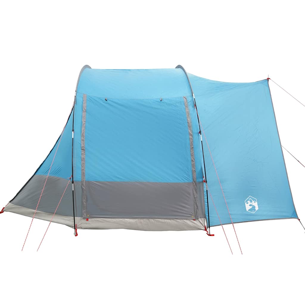 Detail van de vidaXL autotent in blauw, met waterdichte voorzijde en stevige stokken.
