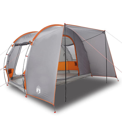 Detail van de vidaXL 2-persoons autotent in grijs en oranje, met open zijwand.