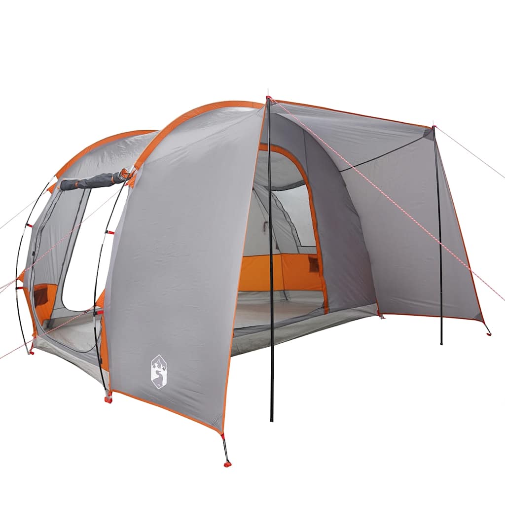 Detail van de vidaXL autotent in grijs met oranje accenten, zijaanzicht.