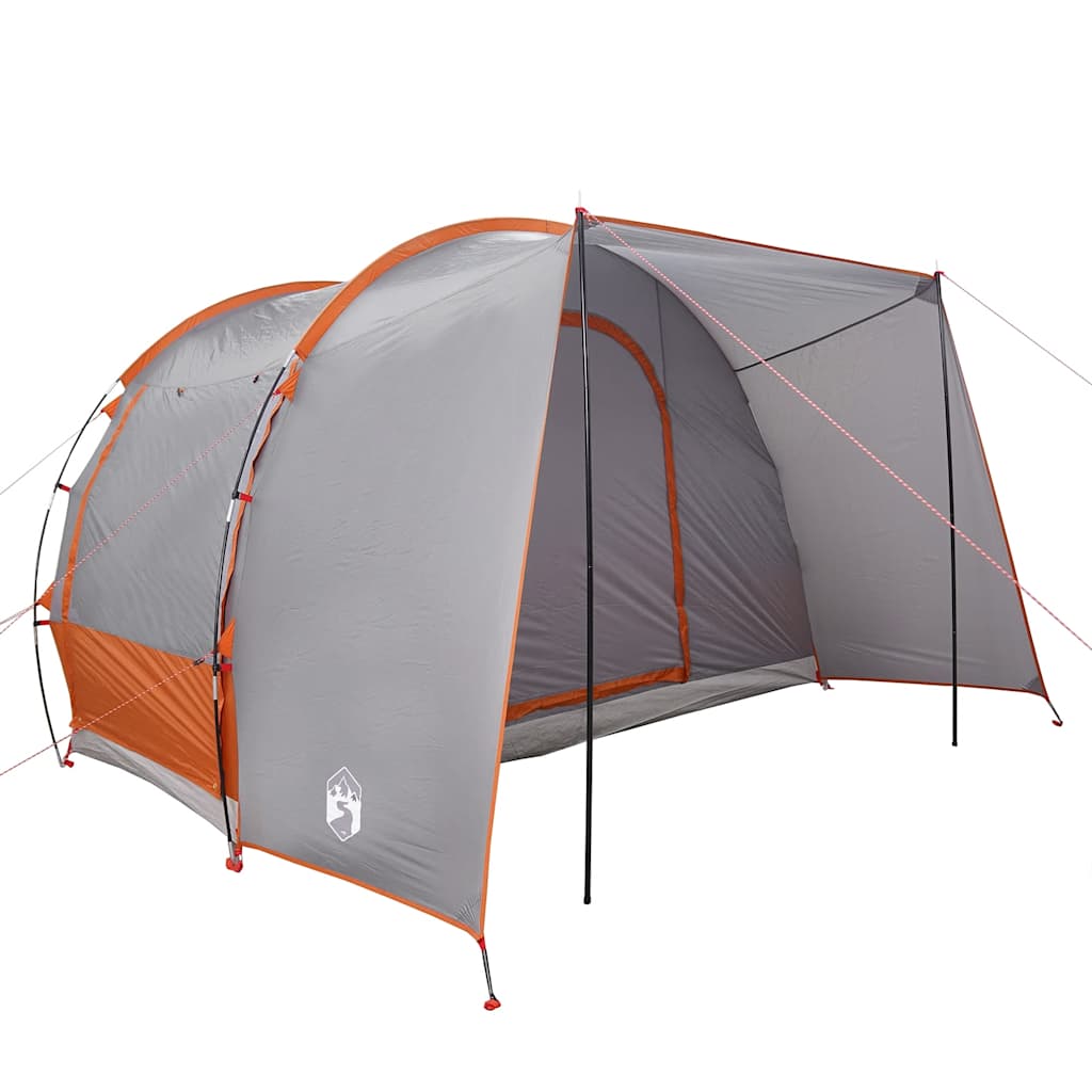 Detail van de grijs-oranje vidaXL autotent met open ingang en stevige stokken.