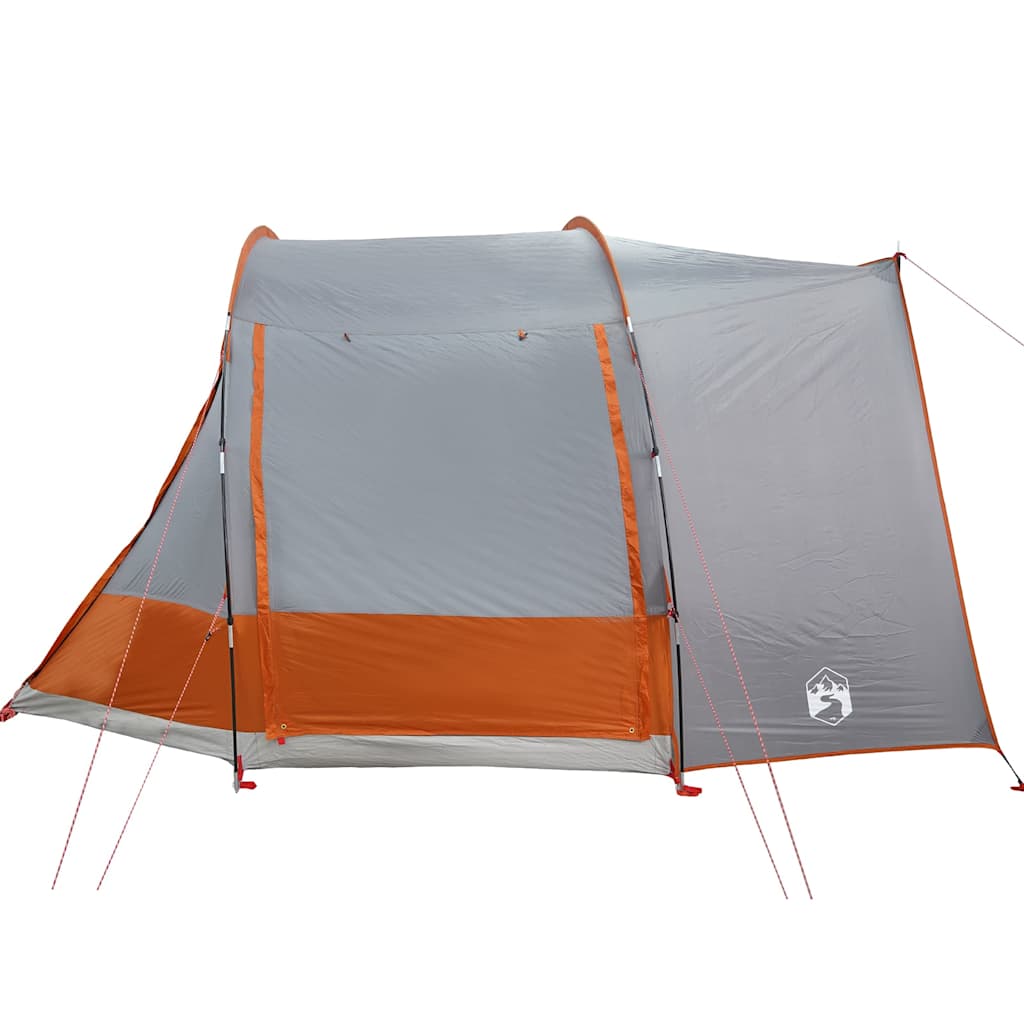 Detail van de vidaXL autotent met grijze en oranje kleuren, zijaanzicht met open ingang.