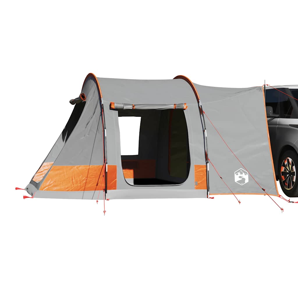 Grijze vidaXL autotent voor 2 personen met oranje accenten, waterdicht en eenvoudig op te zetten.