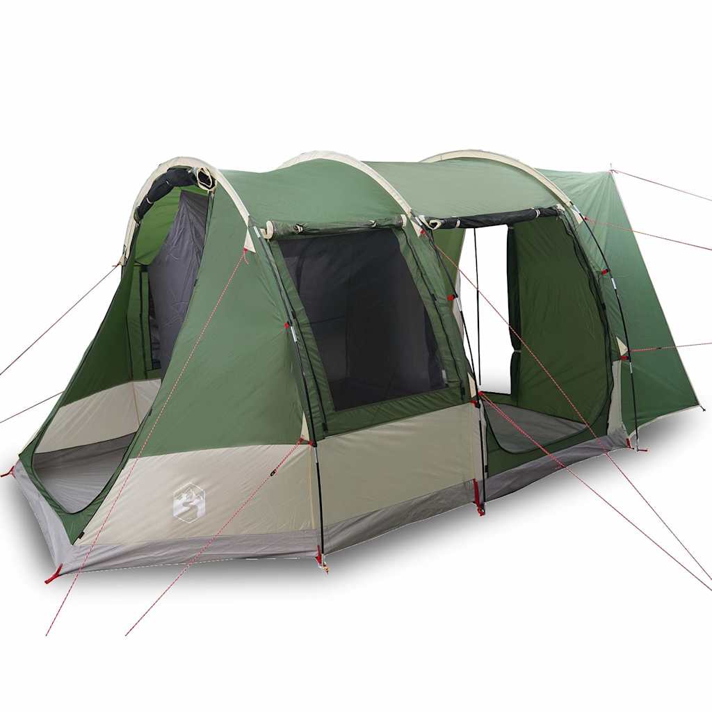 Detail van de groene vidaXL autotent met open ingangen en stevige stokken.