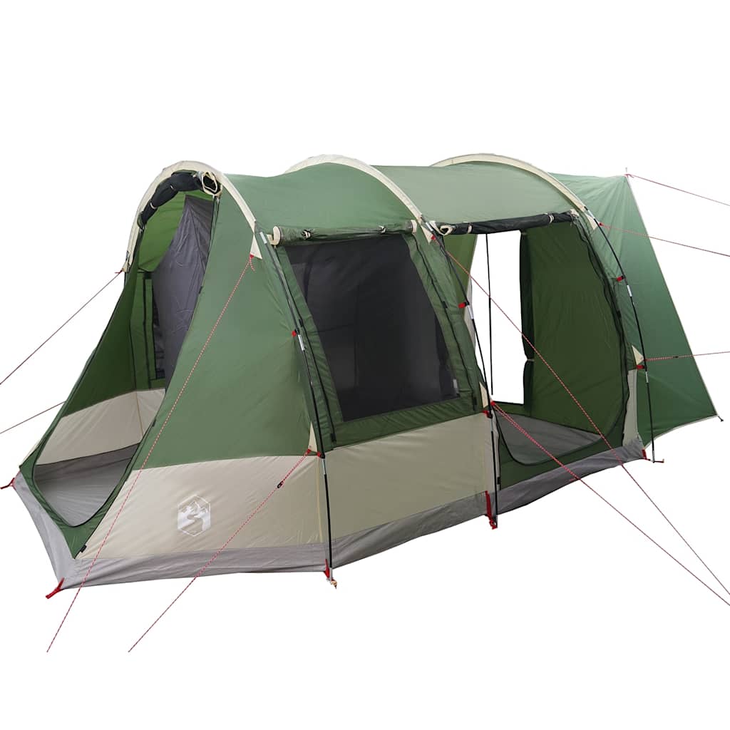 Detail van de vidaXL 2-persoons autotent in groen, met open ingangen en stevige stokken.